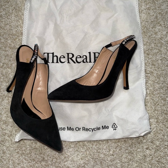 Valentino Suede Crystal Embellishments Slingback Pumps - Picture 6 of 9
